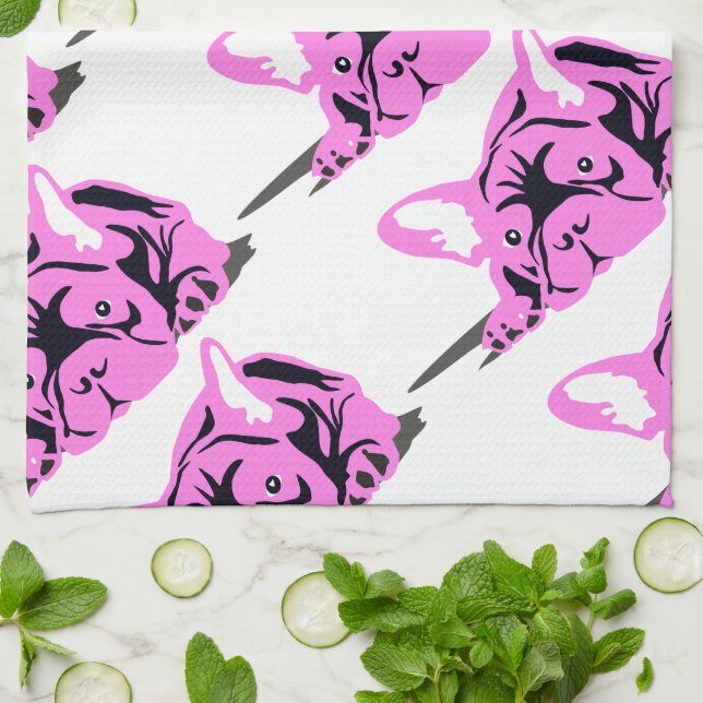Linge De Cuisine Silhouette de Bouledogue Français (Plié)