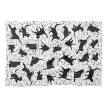 Silhouette de chat noir et blanc doodle bulle