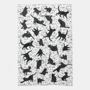 Linge De Cuisine Silhouette de chat noir et blanc doodle bulle