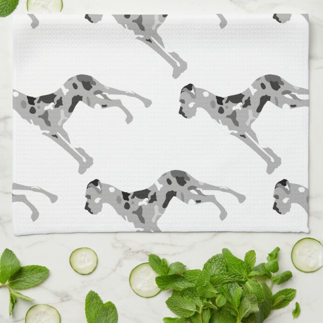 Linge De Cuisine Silhouette de Dogue Allemand gris (Plié)