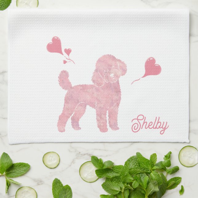 Linge De Cuisine Silhouette de Poodle Pastel Saint-Valentin Nom Per (Plié)