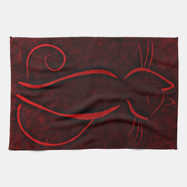 Linge De Cuisine Silhouette de rouge de chat (Horizontal)
