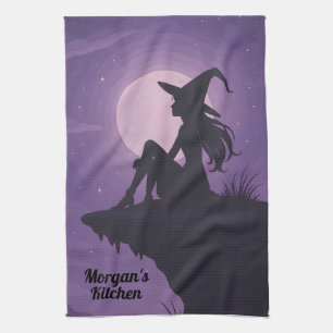 Linge De Cuisine Silhouette De Sorcière Mystique Sous Cadeau Lune