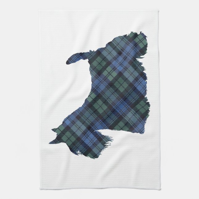 Linge De Cuisine Silhouette de Terrier Écossais Tartan (Vertical)