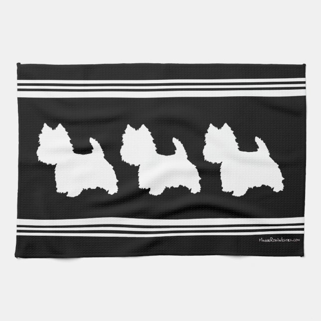 Linge De Cuisine Silhouette de Westie sur fond noir (Horizontal)