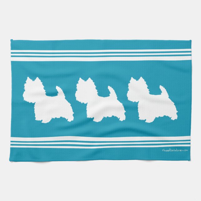 Linge De Cuisine Silhouette de Westie sur turquoise (Horizontal)