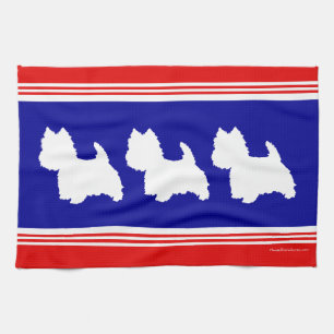 Linge De Cuisine Silhouette Westie Rouge Blanc Bleu