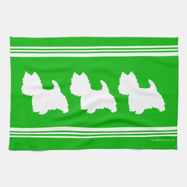 Linge De Cuisine Silhouette Westie sur Vert (Horizontal)