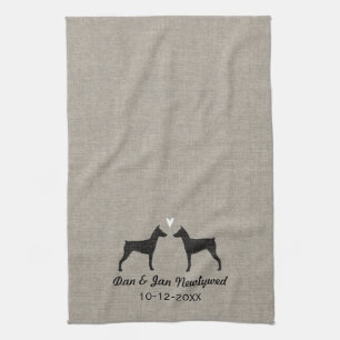Linge De Cuisine Silhouettes allemandes Pinscher avec coeur