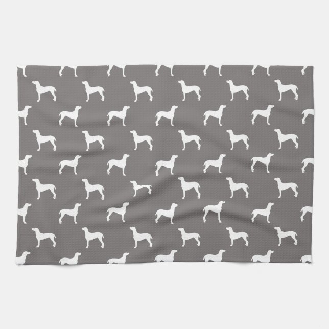Linge De Cuisine Silhouettes blanches de Weimaraner sur le gris (Horizontal)