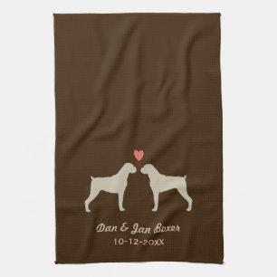 Linge De Cuisine Silhouettes de chien Boxer avec cœur et texte