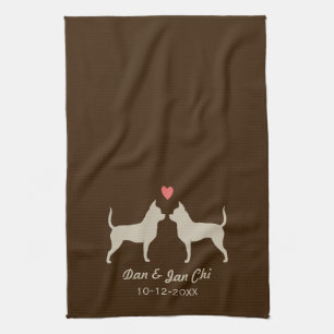 Linge De Cuisine Silhouettes de chien Chihuahua avec cœur et texte