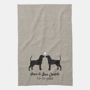 Linge De Cuisine Silhouettes de Coonhound avec le coeur et le texte