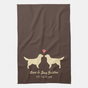 Linge De Cuisine Silhouettes de Golden Retriever avec cœur et texte