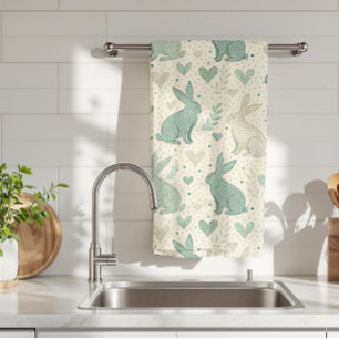 Linge De Cuisine Silhouettes de lapin simples vintage à motif de cœ