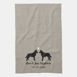 Linge De Cuisine Silhouettes de Malinois belges avec Cœur