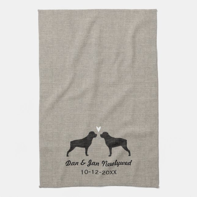 Linge De Cuisine Silhouettes de rottweiler avec le coeur et le (Vertical)
