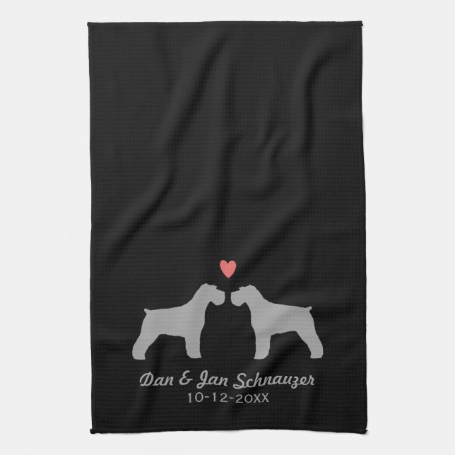 Linge De Cuisine Silhouettes de Schnauzer avec cœur et texte (Vertical)