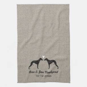 Linge De Cuisine Silhouettes de whippet avec le coeur et le texte
