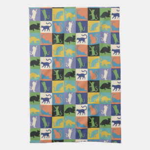 Linge De Cuisine Silhouettes fraîches colorées de chat dans des