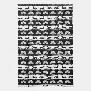 Linge De Cuisine Silhouettes Gris Noir Blanc Art Déco Ventilateur