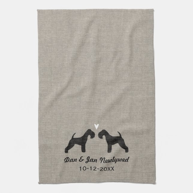 Linge De Cuisine Silhouettes Lakeland Terrier avec coeur et texte (Vertical)