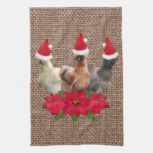 Linge De Cuisine Silkie Bantam Noël Poulets de Noël Chapeaux de P