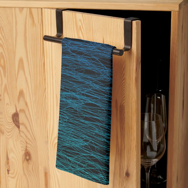 Linge De Cuisine Simple Black Blue Turquoise Scribble Texture Abstr (Pliage en tiers)