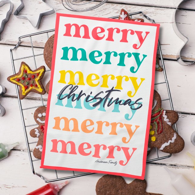 Linge De Cuisine Simple élégante couleur rouge Joyeux Noël (Créateur téléchargé)