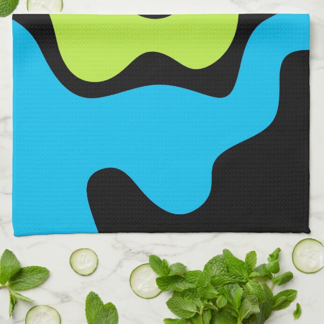 Linge De Cuisine Simple et élégant Bleu vert noir formes Abstraites (Plié)