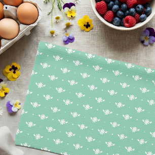 Linge De Cuisine Simple Floral Blanc Motif Printanier Vert