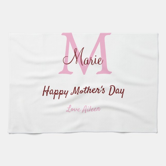 Linge De Cuisine simple minimum de jour mère monogramme nom rose te (Horizontal)