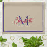 Linge De Cuisine Simple preppy Khaki Tan Deep Blue and Red Monogram<br><div class="desc">Cette serviette de cuisine simple et moderne dispose d'un monogramme préppy dans les tons chauds de kaki tan,  bleu marine profond et rouge que vous pouvez personnaliser avec votre choix de nom et initiale.</div>