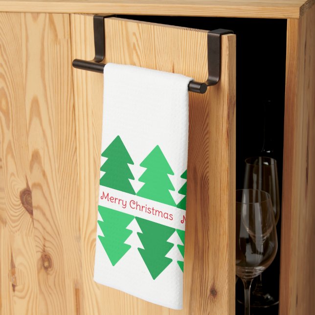 Linge De Cuisine Simple Rouge Joyeux Noël Green Tree Design (Pliage en tiers)