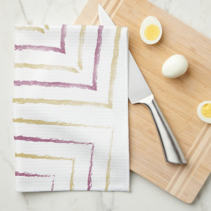 Linge De Cuisine Simples Rayures Violettes et Dorées