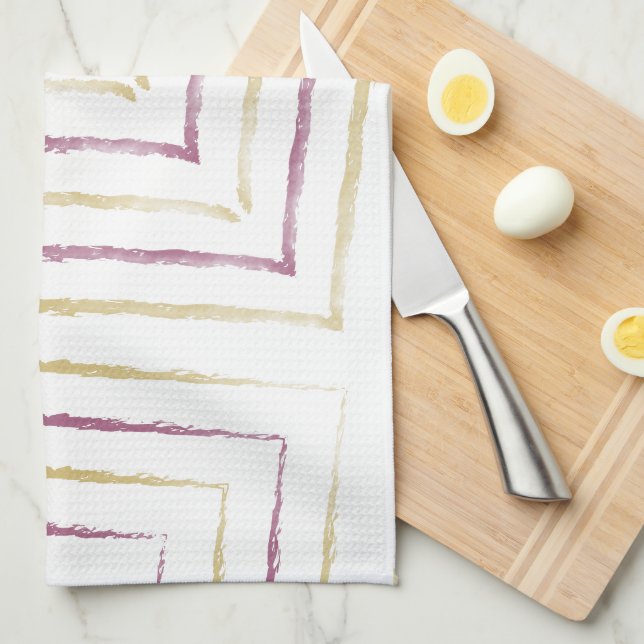 Linge De Cuisine Simples Rayures Violettes et Dorées (Quart Plié)