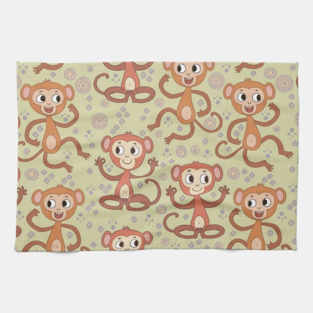 Linge De Cuisine Singes caricaturaux mignons (Horizontal)