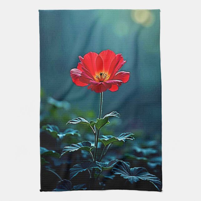 Linge De Cuisine Single Red Bloom Focus Design (Vertical)