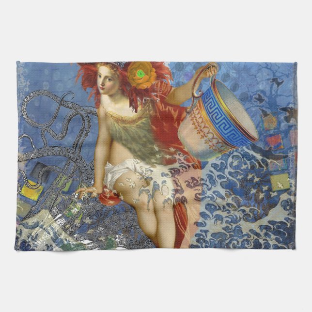 Linge De Cuisine Sirène du Verseau Art Gothique Bleu (Horizontal)