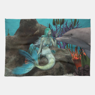 Linge De Cuisine Sirène et dauphin sous la mer