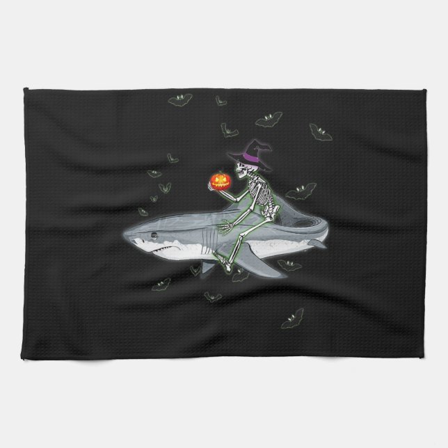 Linge De Cuisine Skeleton équitation requin - Drôle cadeau Hallowee (Horizontal)