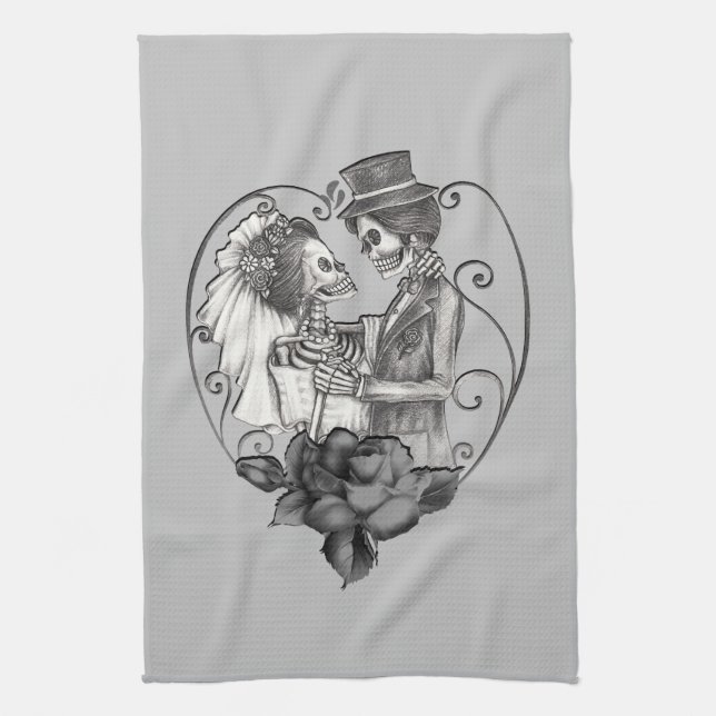 Linge De Cuisine Skeleton Love Couple Mariage Danse N'importe quell (Vertical)