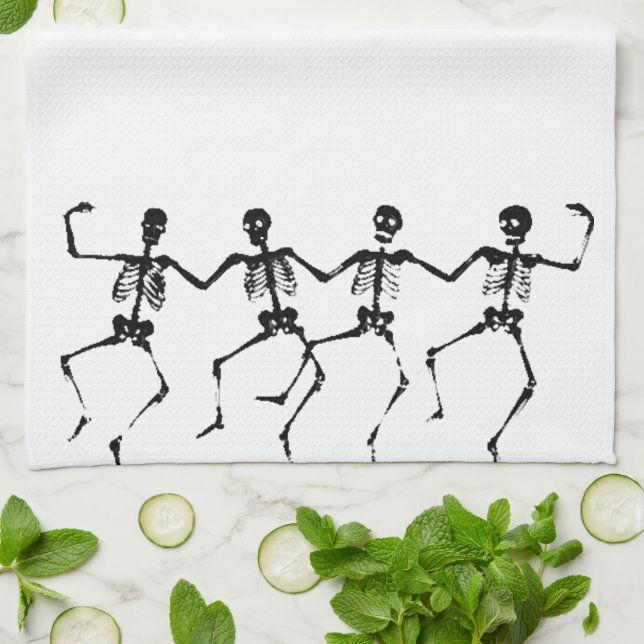 Linge De Cuisine Skeletons dansants (noir blanc) (Plié)