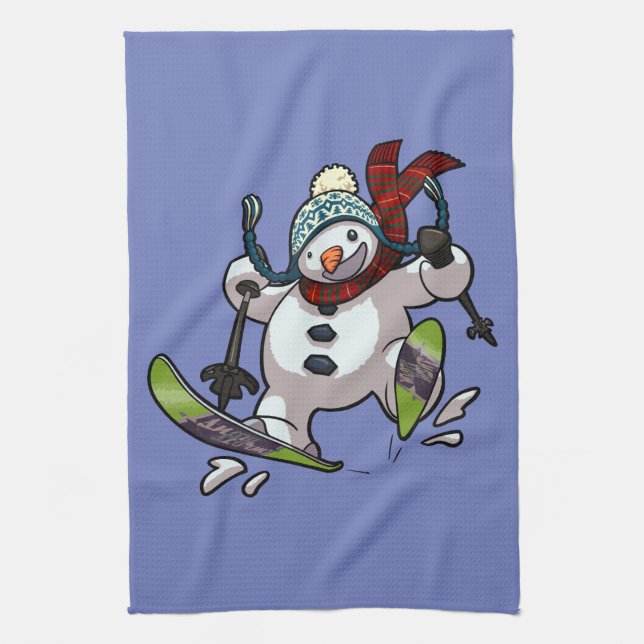 Linge De Cuisine Ski Snowman En Laine Casquette De Noël Cartoon (Vertical)