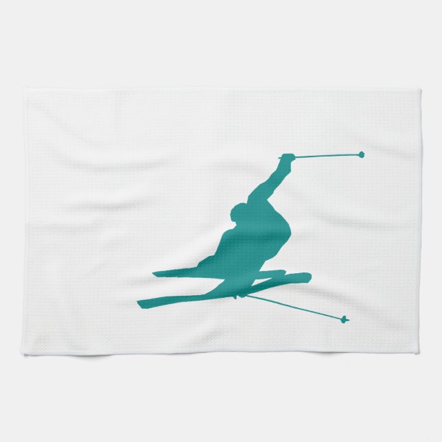 Linge De Cuisine Ski turquoise de neige verte (Horizontal)