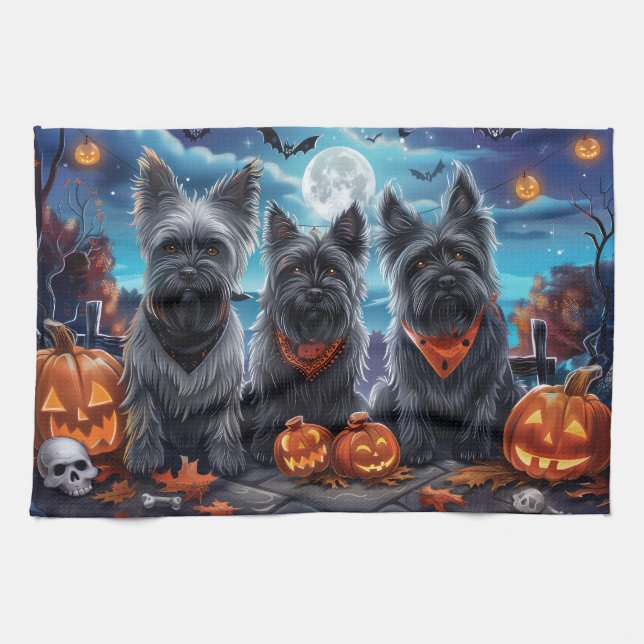 Linge De Cuisine Skye Terrier Halloween Épouvantable  (Horizontal)