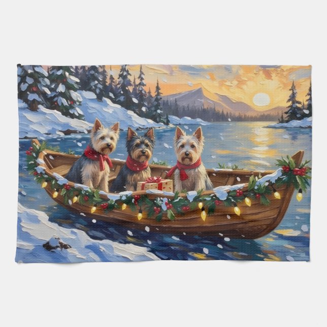 Linge De Cuisine Skye Terrier Noël Bateau Fêtes (Horizontal)