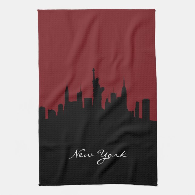 Linge De Cuisine Skyline de New York| Rouge foncé (Vertical)