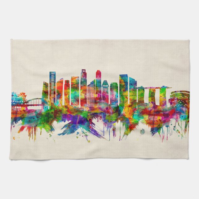 Linge De Cuisine Skyline de Singapour (Horizontal)