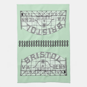 Linge De Cuisine Slogan de Bristol avec des traces sur vert Vintage
